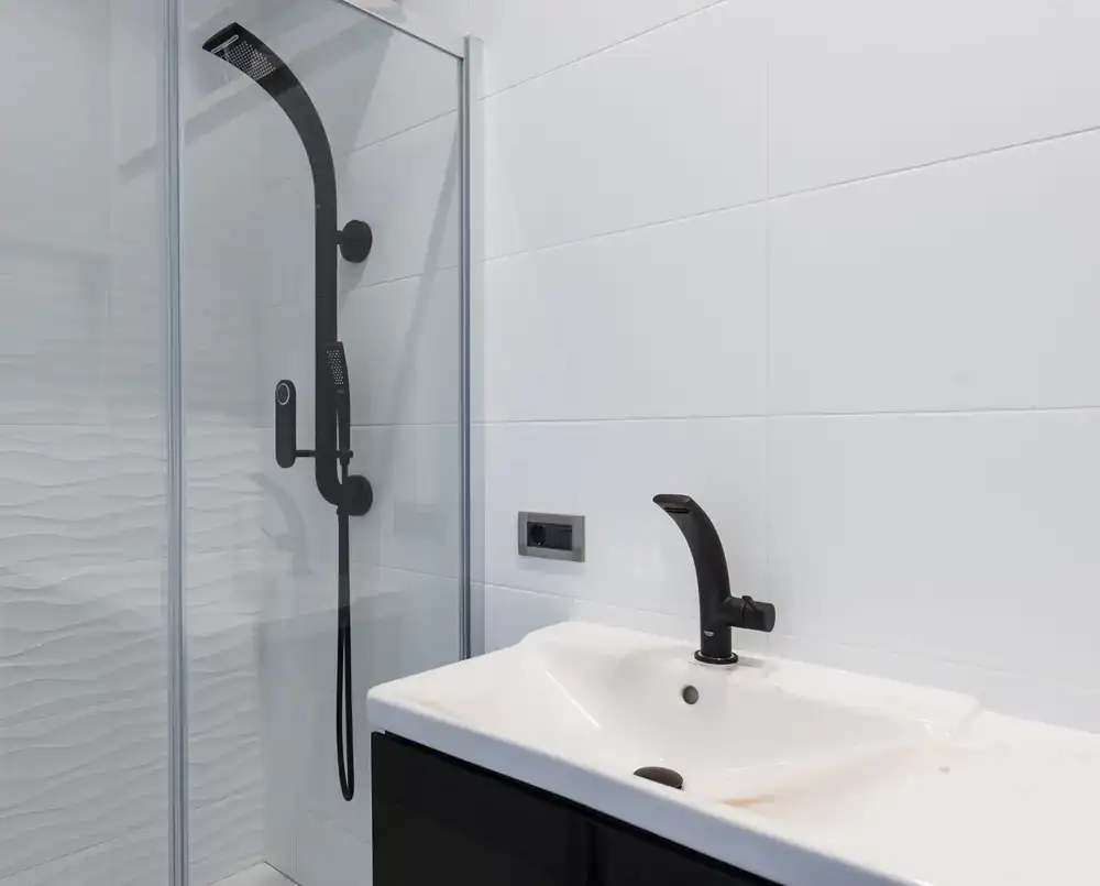 Close up of matte black bathroom tap