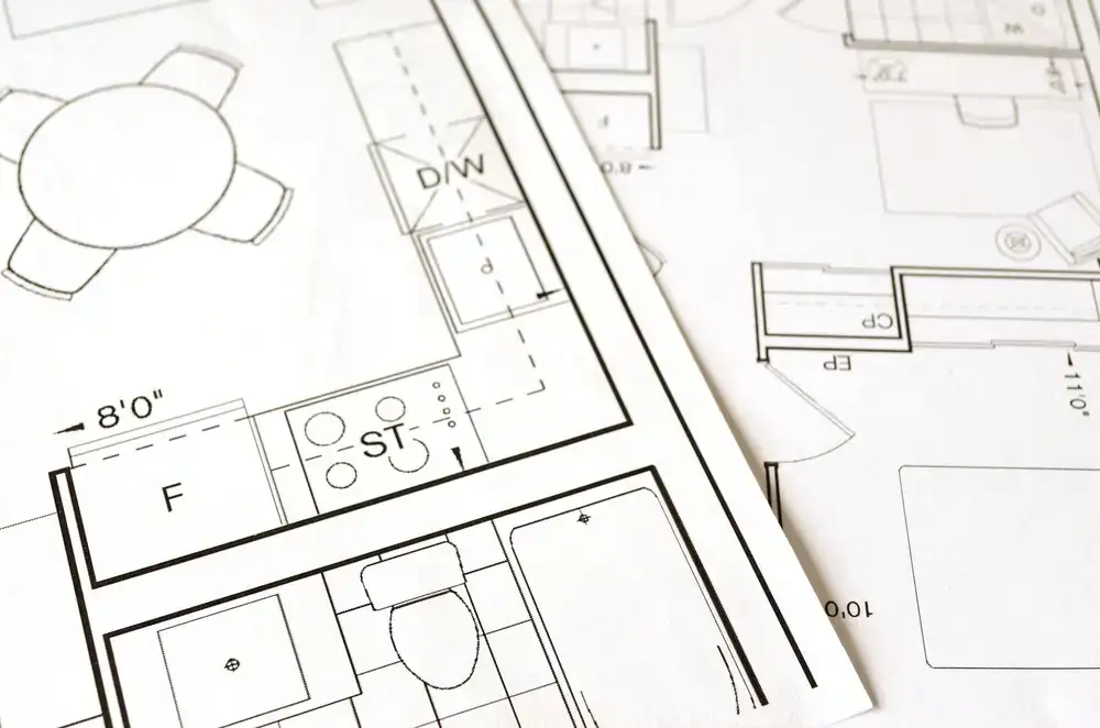 Blueprint and layout drawings for a bathroom